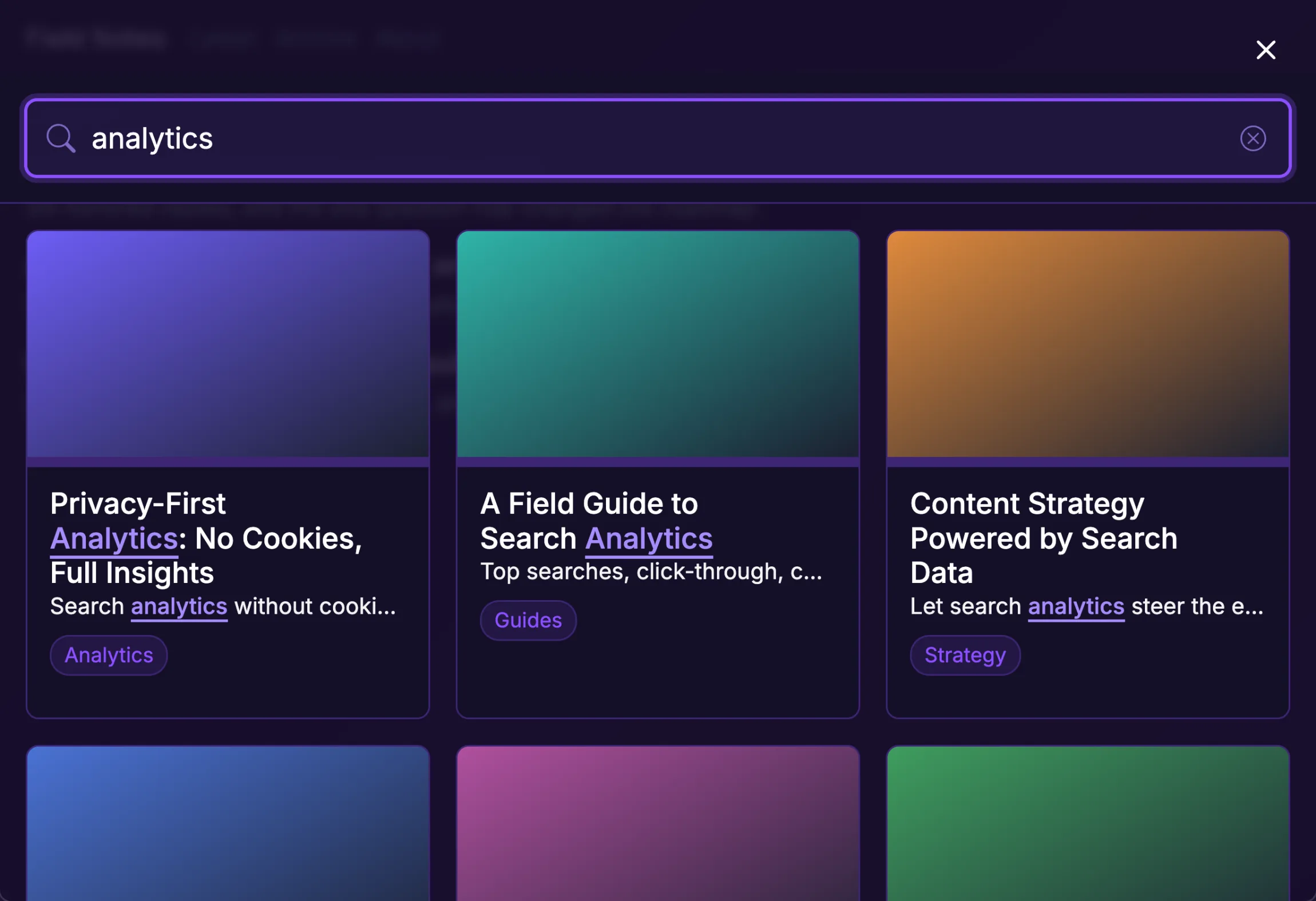 Fullscreen grid of image tiles for search results